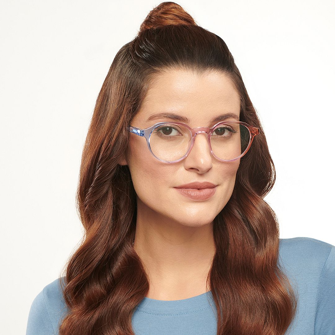 Lenskart BLU Screen Glasses Blue Block Zero Power Screen Glasses: Blue Pink Brown Full Rim Geometric Lenskart Blu LB E14060-C8 right side