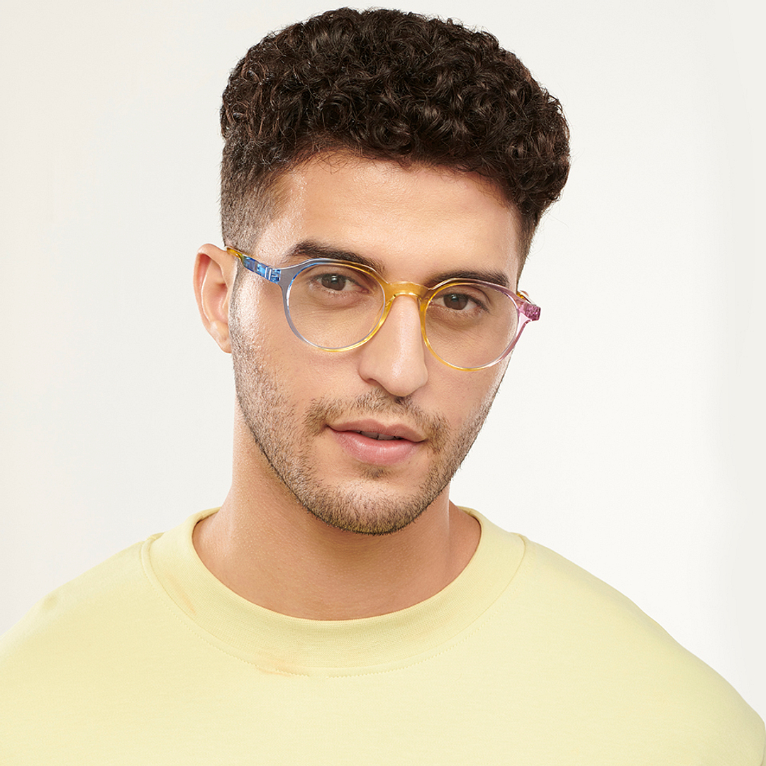 Lenskart BLU Screen Glasses Blue Block Zero Power Screen Glasses: Blue Yellow Pink Full Rim Geometric Lenskart Blu LB E14060-C6 left side