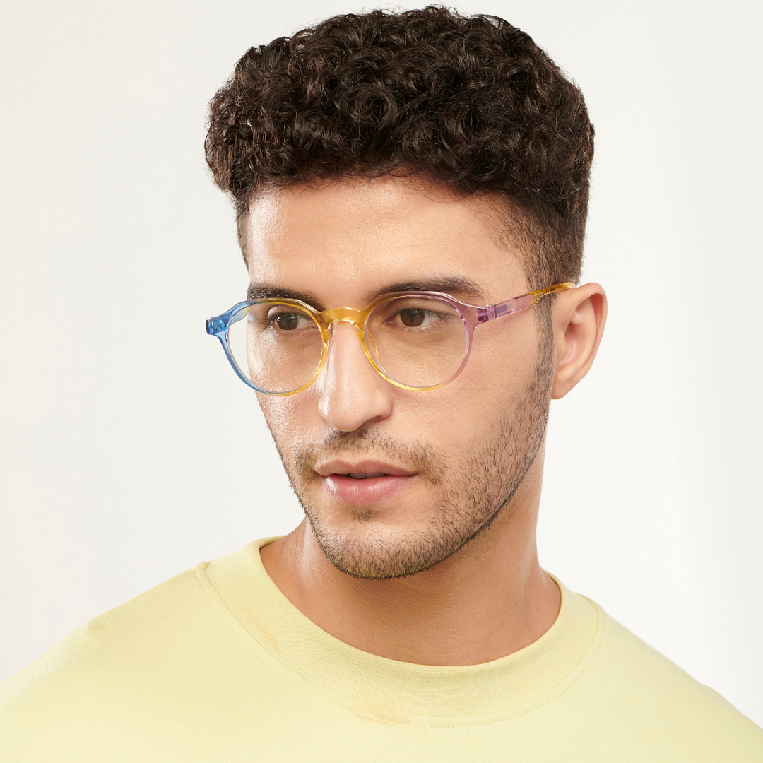 Lenskart BLU Screen Glasses Blue Block Zero Power Screen Glasses: Blue Yellow Pink Full Rim Geometric Lenskart Blu LB E14060-C6 right side