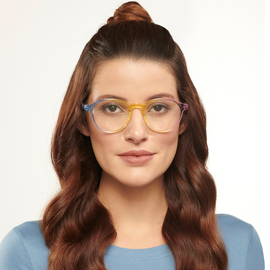 Lenskart BLU Screen Glasses Blue Block Zero Power Screen Glasses: Blue Yellow Pink Full Rim Geometric Lenskart Blu LB E14060-C6 left side