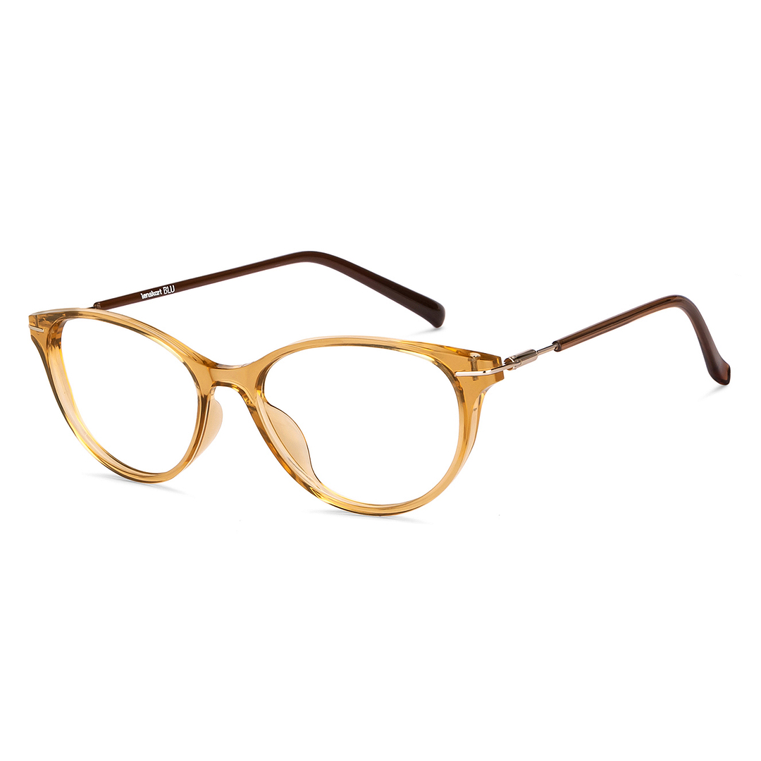 Lenskart BLU Screen Glasses Blue Block Zero Power Screen Glasses: Brown Transparent Full Rim Cat Eye Lenskart Blu LB E14791-C2 right side