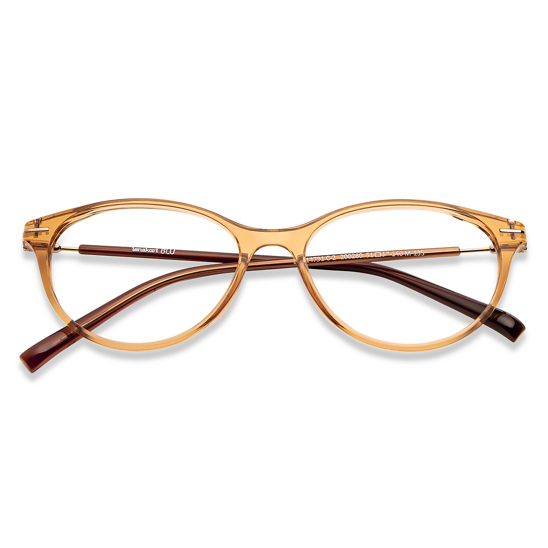 Lenskart BLU Screen Glasses Blue Block Zero Power Screen Glasses: Brown Transparent Full Rim Cat Eye Lenskart Blu LB E14791-C2 left side