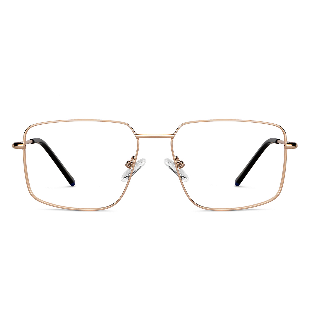 Lenskart BLU Screen Glasses Alaya : Blue Block Zero Power Screen Glasses: : Gold Black Full Rim Geometric Lenskart BLU LB E14483-C3 left side