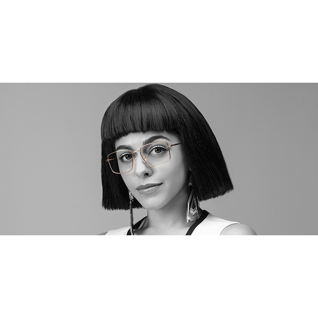 Lenskart BLU Screen Glasses Alaya : Blue Block Zero Power Screen Glasses: : Gold Black Full Rim Geometric Lenskart BLU LB E14483-C3 left side