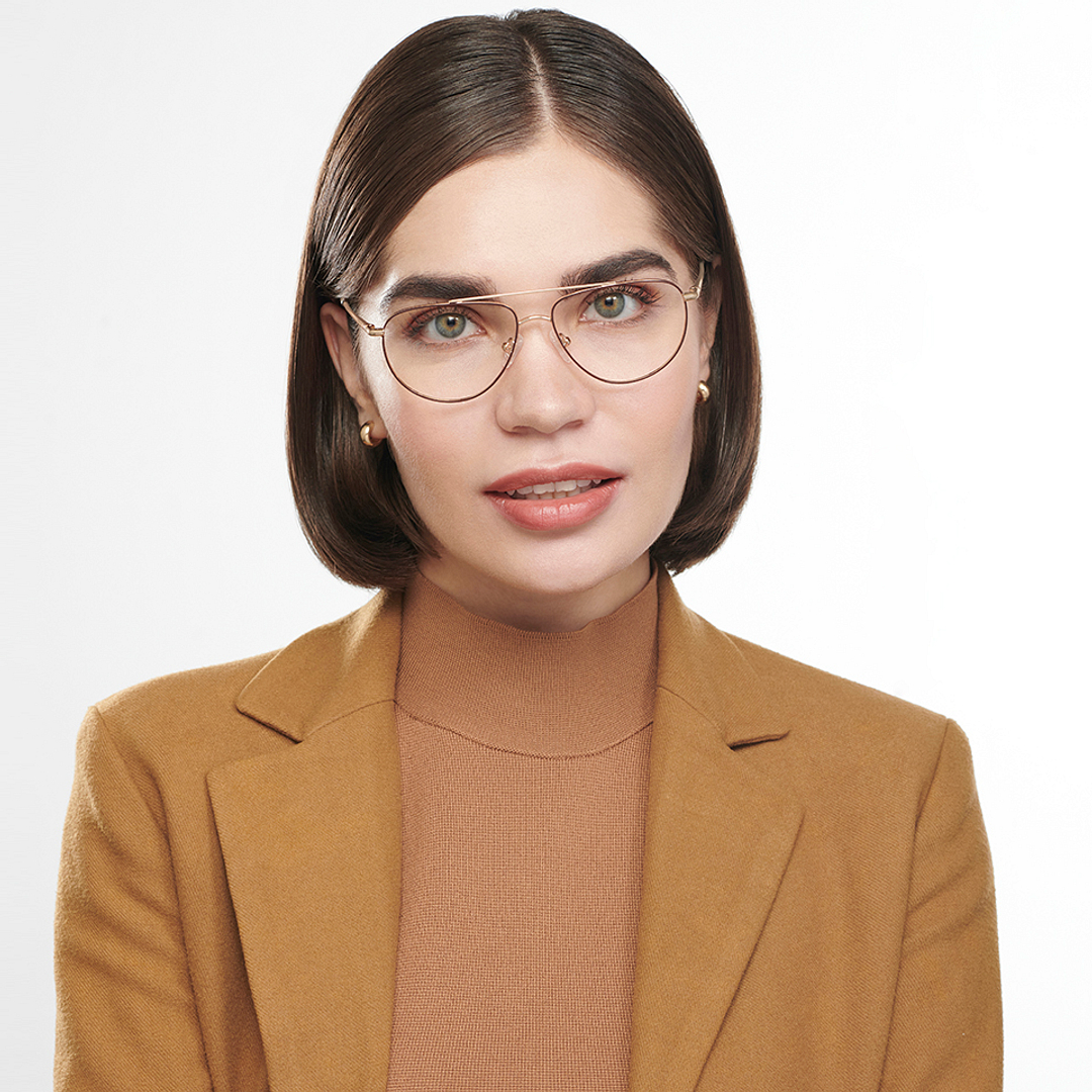 Lenskart BLU Screen Glasses Blue Block Zero Power Screen Glasses: Gold Brown Full Rim Aviator Lenskart Blu LB E14521-C2 left side