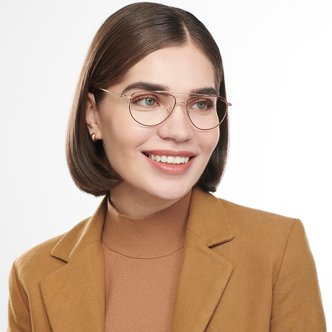 Lenskart BLU Screen Glasses Blue Block Zero Power Screen Glasses: Gold Brown Full Rim Aviator Lenskart Blu LB E14521-C2 right side