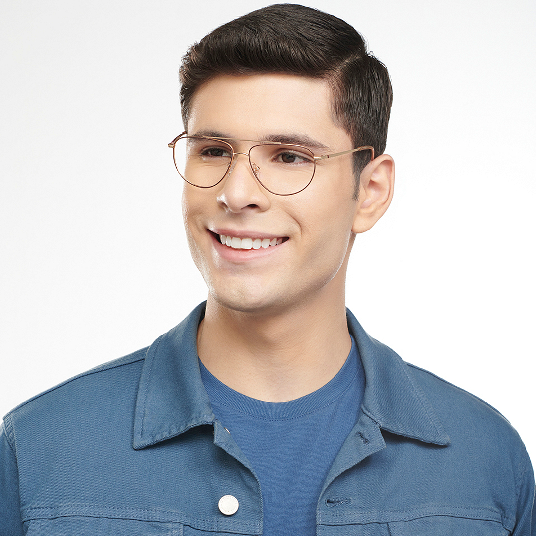 Lenskart BLU Screen Glasses Blue Block Zero Power Screen Glasses: Gold Brown Full Rim Aviator Lenskart Blu LB E14521-C2 right side