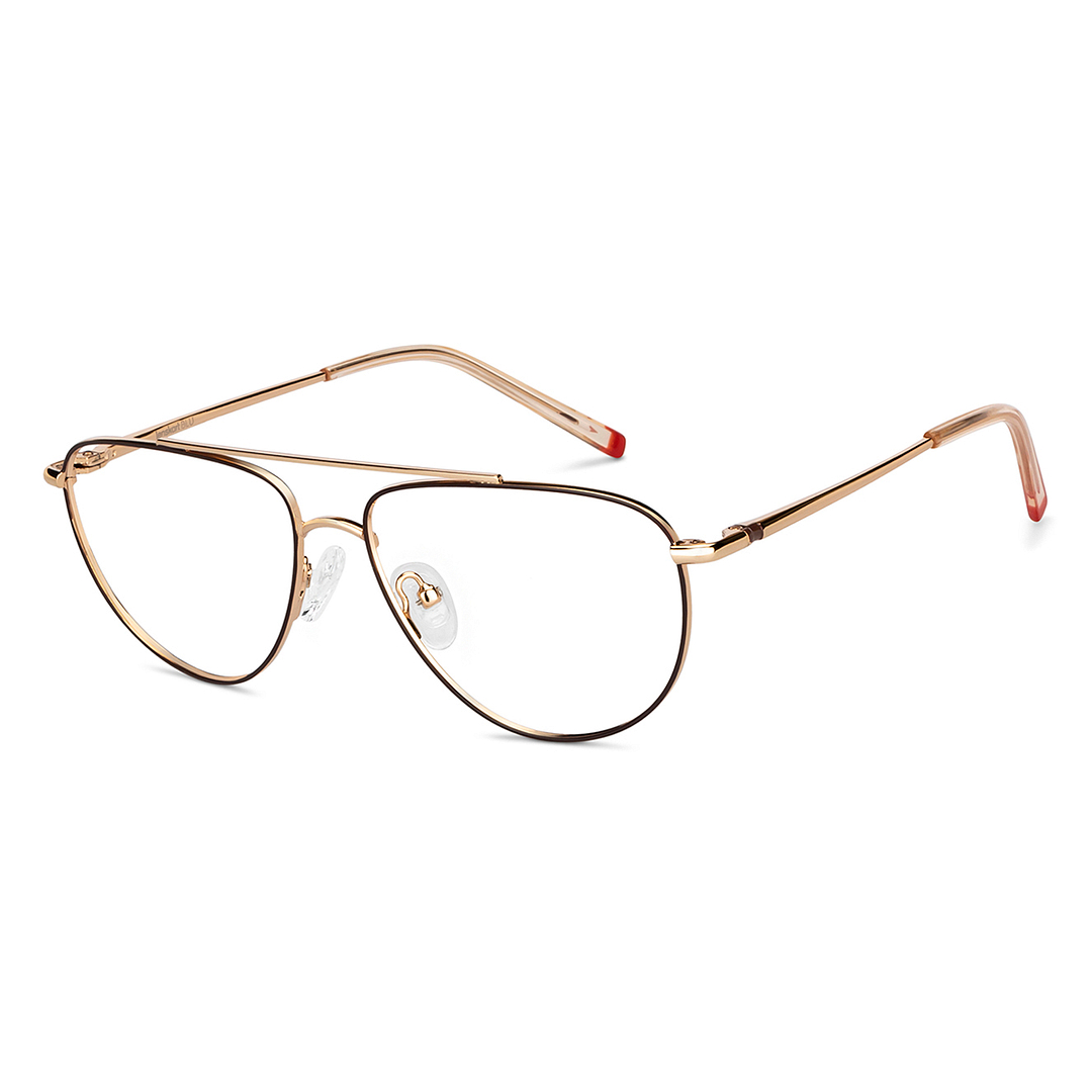 Lenskart BLU Screen Glasses Blue Block Zero Power Screen Glasses: Gold Brown Full Rim Aviator Lenskart Blu LB E14521-C2 left side