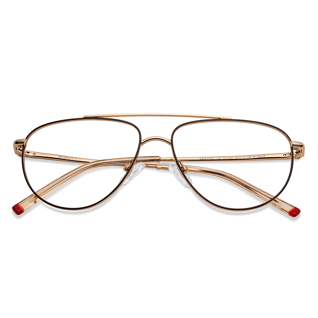 Lenskart BLU Screen Glasses Blue Block Zero Power Screen Glasses: Gold Brown Full Rim Aviator Lenskart Blu LB E14521-C2 left side