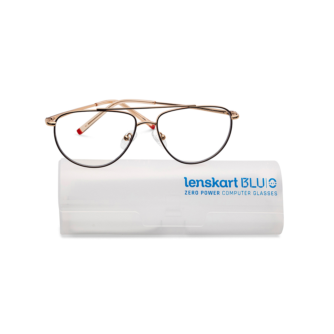 Lenskart BLU Screen Glasses Blue Block Zero Power Screen Glasses: Gold Brown Full Rim Aviator Lenskart Blu LB E14521-C2 left side