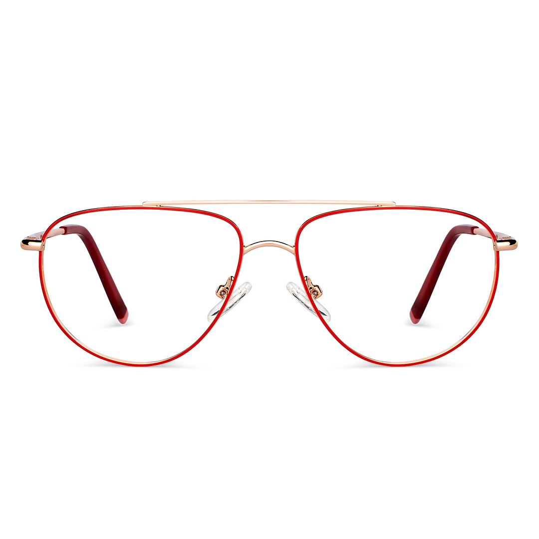 Lenskart BLU Screen Glasses Blue Block Zero Power Screen Glasses : Gold Red Full Rim Aviator Lenskart Blu LB E14521-C3 left side