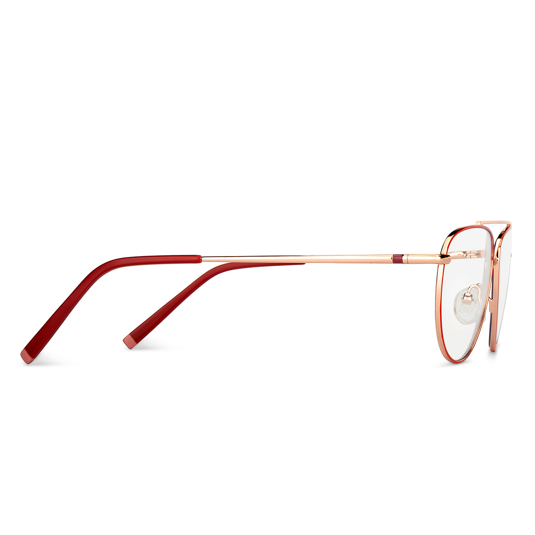 Lenskart BLU Screen Glasses Blue Block Zero Power Screen Glasses : Gold Red Full Rim Aviator Lenskart Blu LB E14521-C3 right side