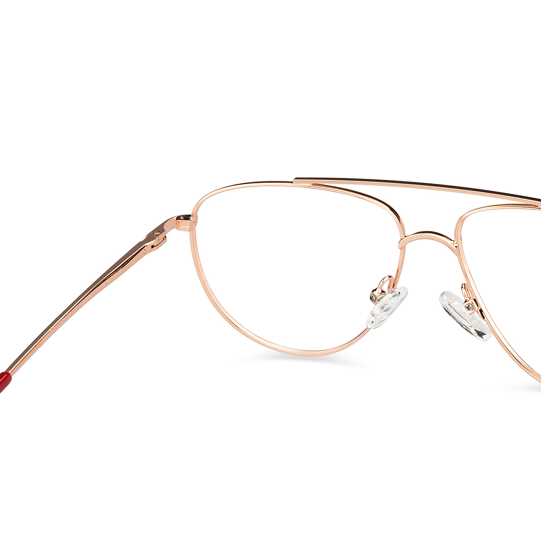 Lenskart BLU Screen Glasses Blue Block Zero Power Screen Glasses : Gold Red Full Rim Aviator Lenskart Blu LB E14521-C3 left side