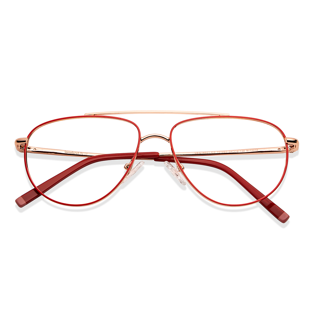 Lenskart BLU Screen Glasses Blue Block Zero Power Screen Glasses : Gold Red Full Rim Aviator Lenskart Blu LB E14521-C3 right side