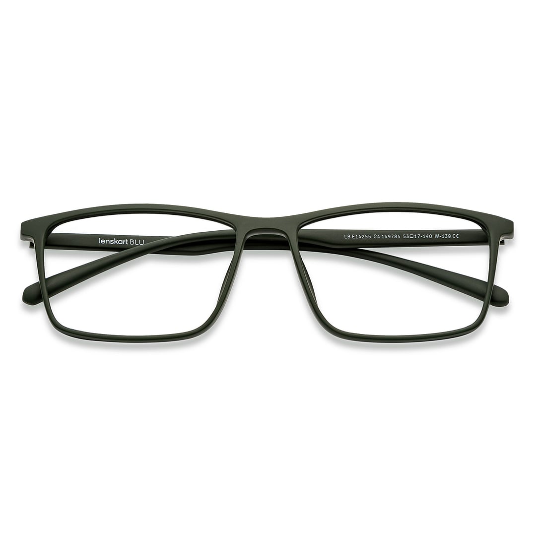 Lenskart BLU Screen Glasses Blue Block Zero Power Screen Glasses: Green Full Rim Rectangle Lenskart Blu LB E14255-C4 left side