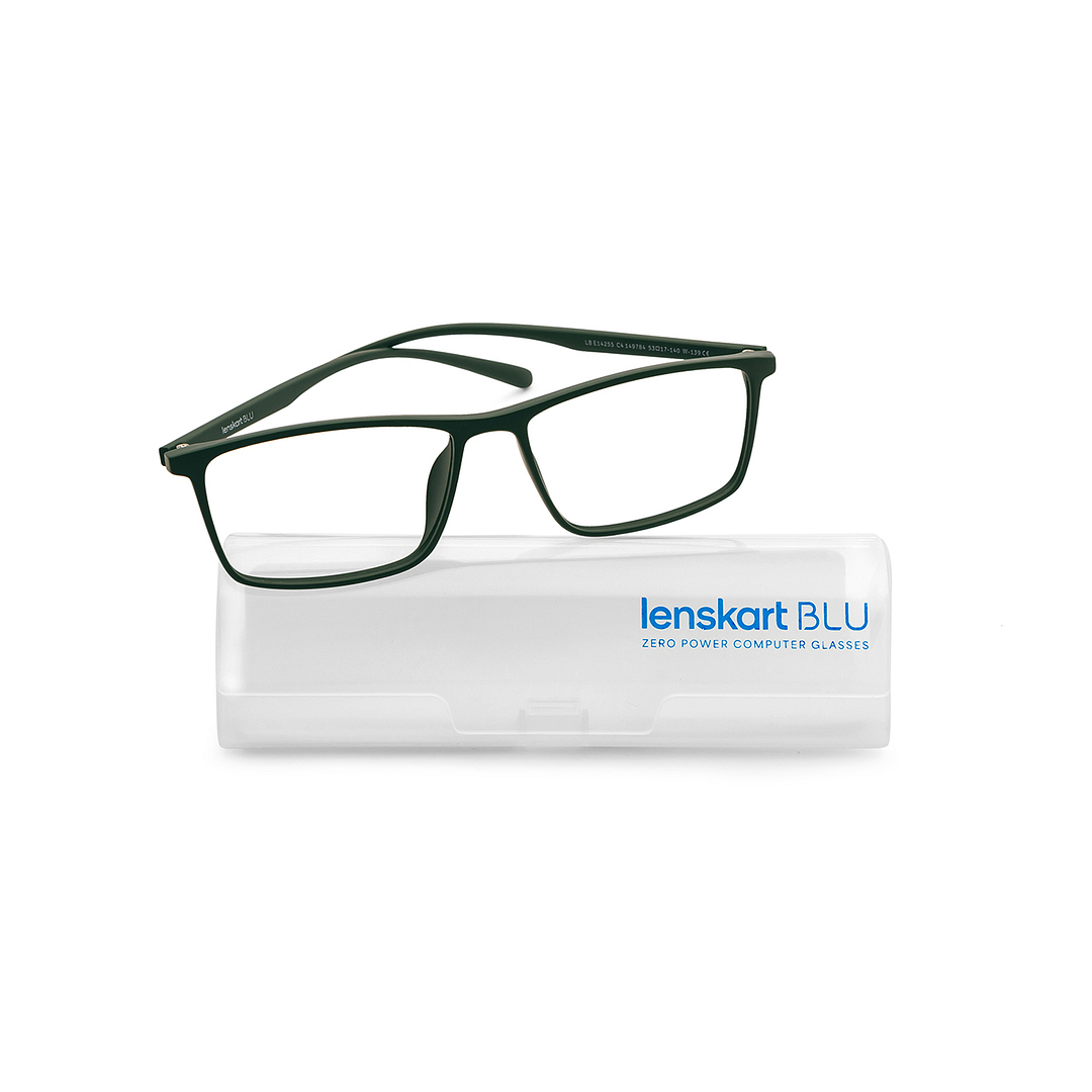 Lenskart BLU Screen Glasses Blue Block Zero Power Screen Glasses: Green Full Rim Rectangle Lenskart Blu LB E14255-C4 left side