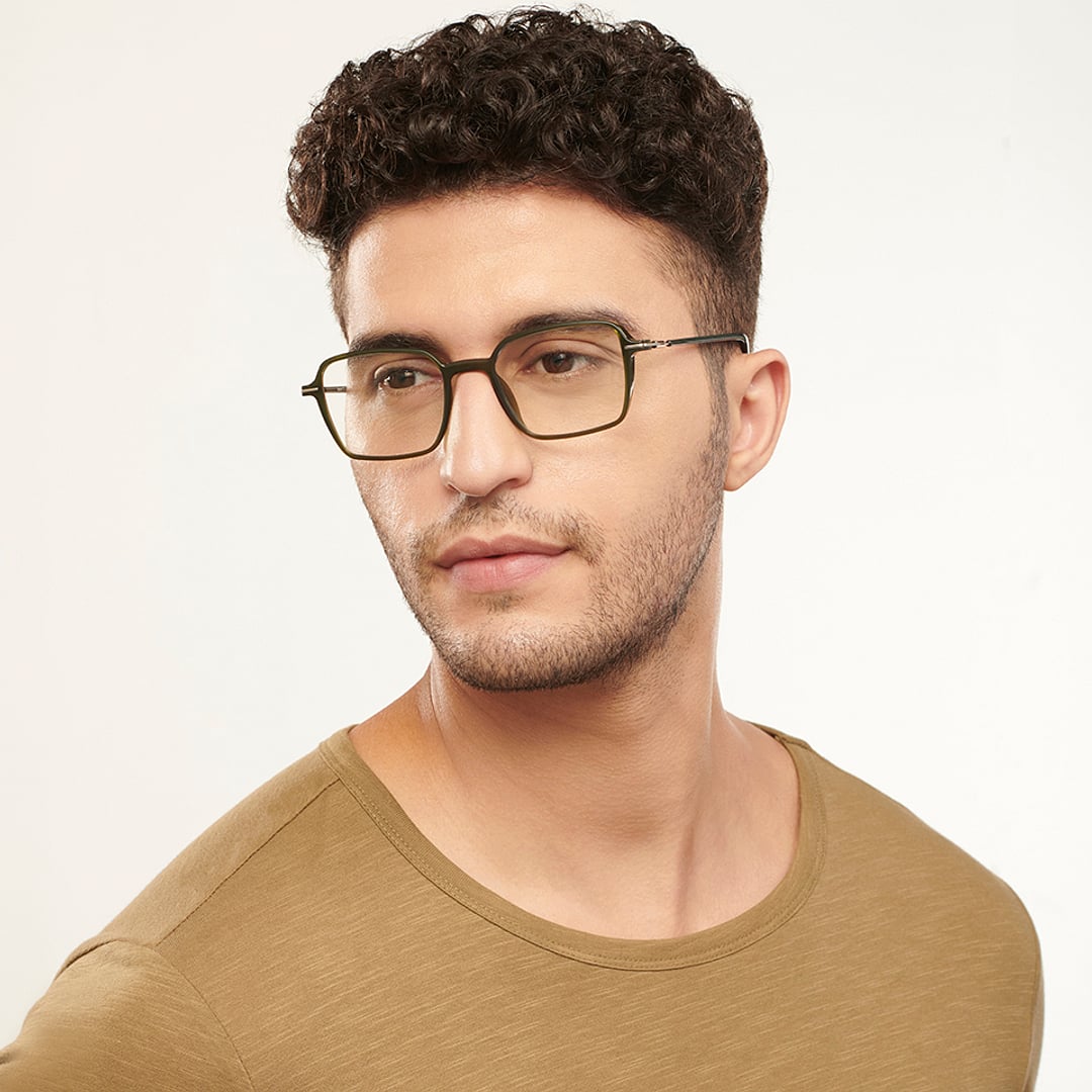 Lenskart BLU Screen Glasses Blue Block Zero Power Screen Glasses : Green Gold Full Rim Square Lenskart Blu-C3 left side