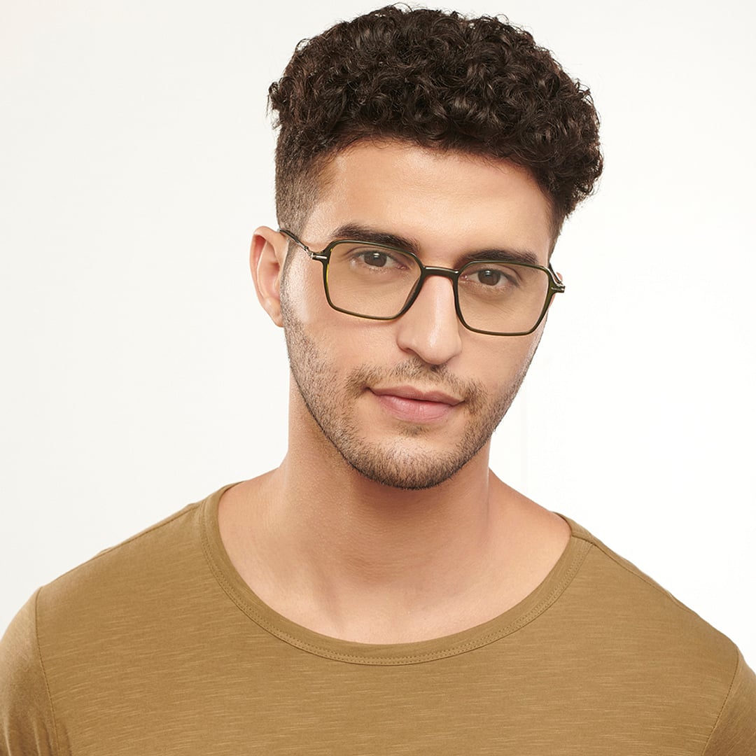 Lenskart BLU Screen Glasses Blue Block Zero Power Screen Glasses : Green Gold Full Rim Square Lenskart Blu-C3 right side