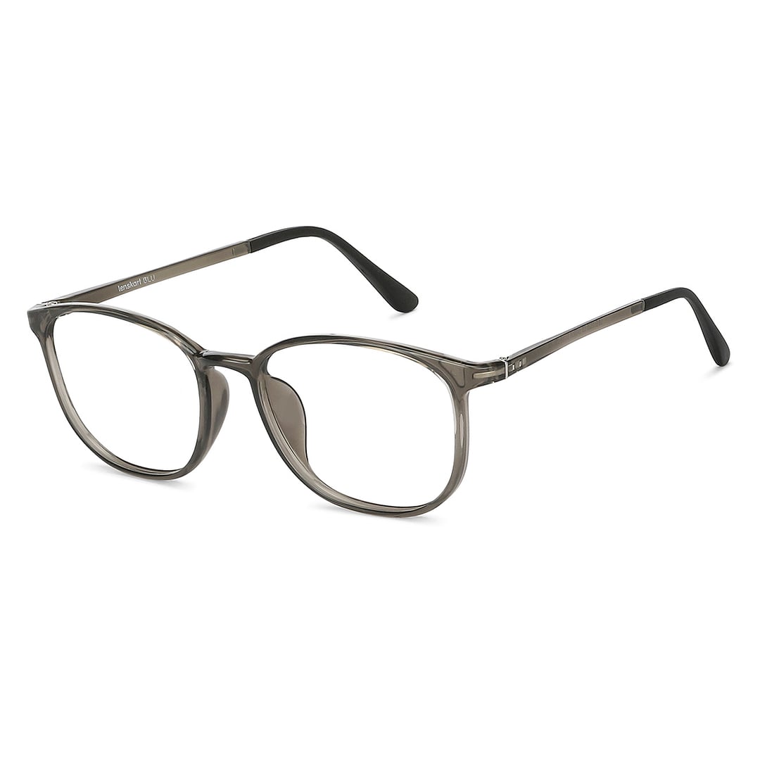 Lenskart BLU Screen Glasses Blue Block Zero Power Screen Glasses : Grey Black Full Rim Round Lenskart Blu LB E13528-C3 left side
