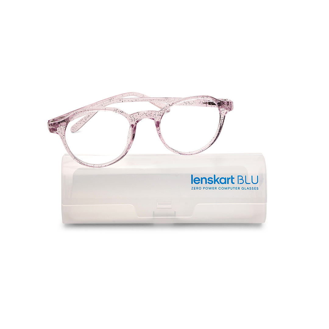 Lenskart BLU Screen Glasses Blue Block Zero Power Screen Glasses: Pink Transparent Full Rim Geometric Lenskart Blu LB E14060-C13 left side
