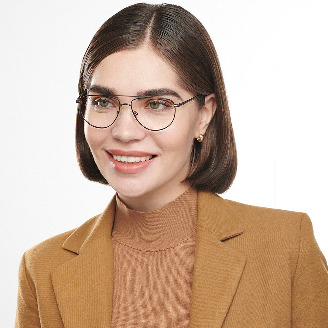 Lenskart BLU Screen Glasses Blue Block Zero Power Screen Glasses: Gunmetal Full Rim Aviator Lenskart Blu LB E14521-C1 left side