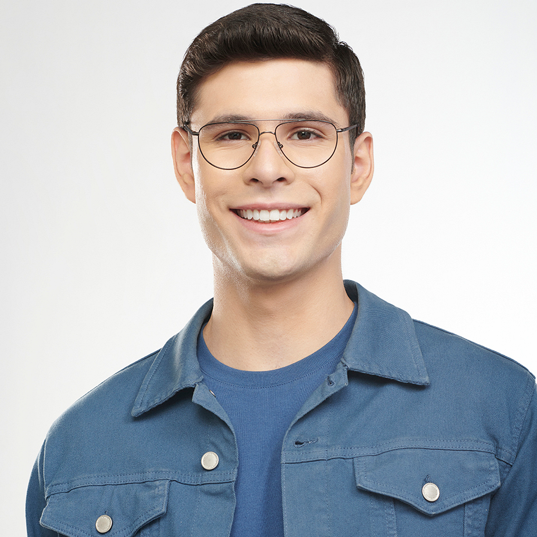 Lenskart BLU Screen Glasses Blue Block Zero Power Screen Glasses: Gunmetal Full Rim Aviator Lenskart Blu LB E14521-C1 left side