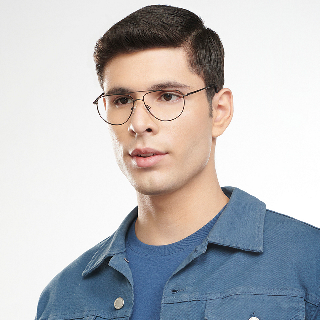 Lenskart BLU Screen Glasses Blue Block Zero Power Screen Glasses: Gunmetal Full Rim Aviator Lenskart Blu LB E14521-C1 right side