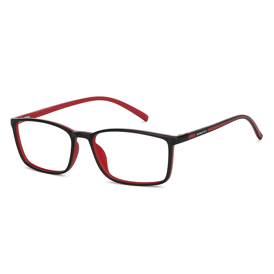Lenskart BLU Screen Glasses Blue Block Zero Power Screen Glasses : Matte Black Red Full Rim Rectangle Lenskart Blu LB E13527-C2 left side