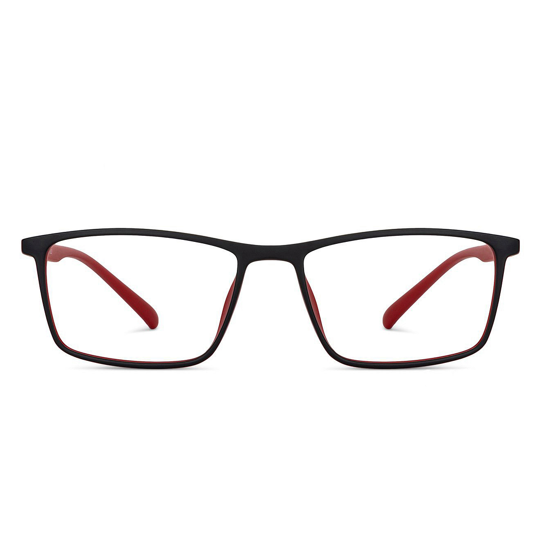 Lenskart BLU Screen Glasses Blue Block Zero Power Screen Glasses : Matte Black Red Full Rim Rectangle Lenskart Blu LB E14255-C2 right side