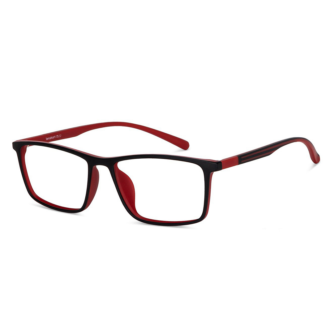 Lenskart BLU Screen Glasses Blue Block Zero Power Screen Glasses : Matte Black Red Full Rim Rectangle Lenskart Blu LB E14255-C2 left side