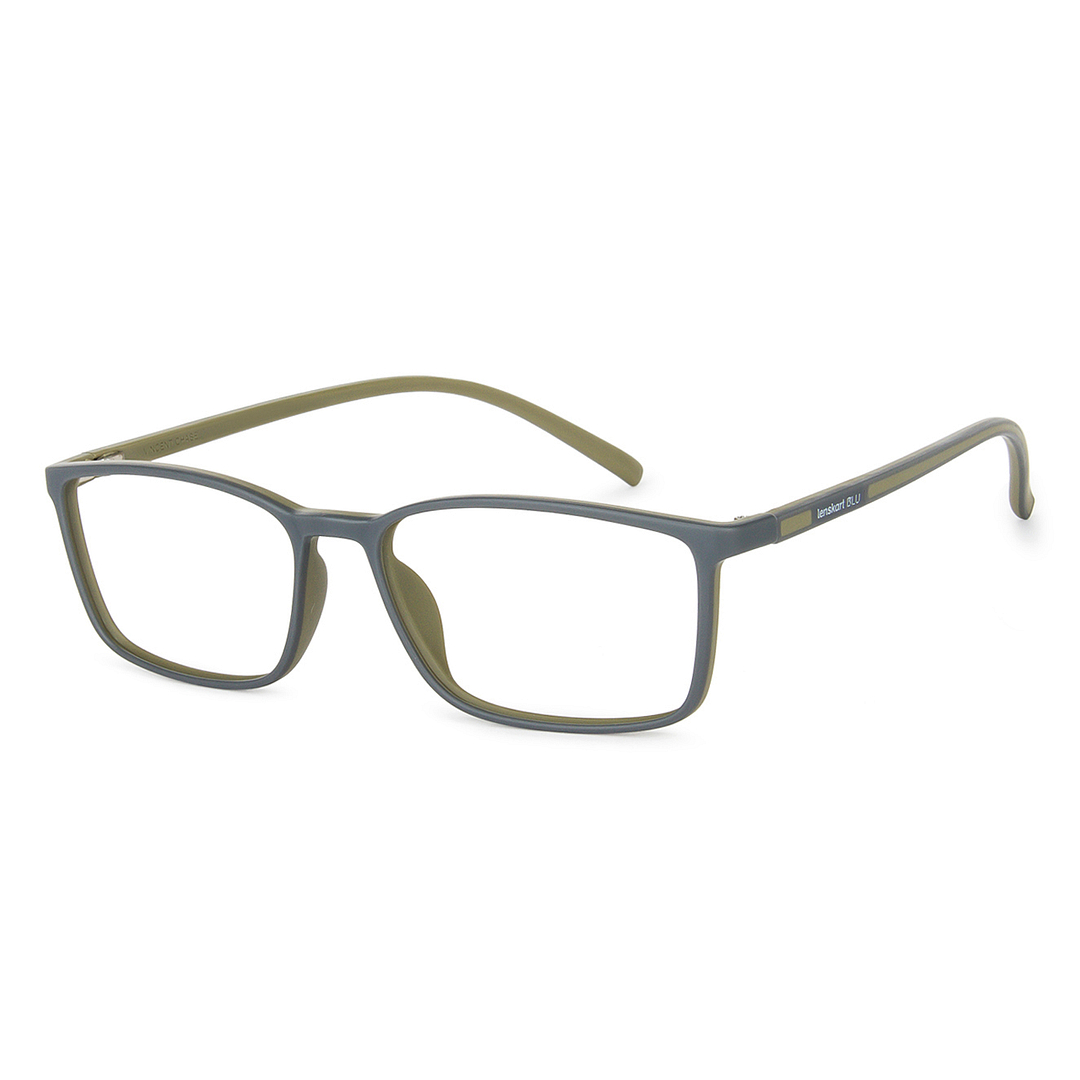 Lenskart BLU Screen Glasses Blue Block Zero Power Screen Glasses : Matte Grey Green Full Rim Rectangle Lenskart Blu LB E13527-C3 left side