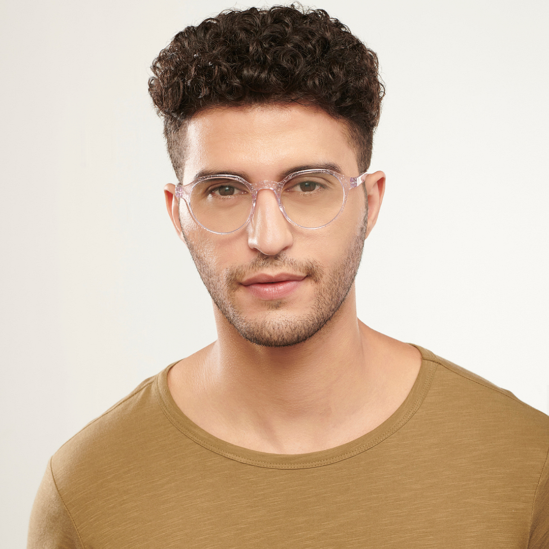 Lenskart BLU Screen Glasses Blue Block Zero Power Screen Glasses: Pink Transparent Full Rim Geometric Lenskart Blu LB E14060-C13 right side