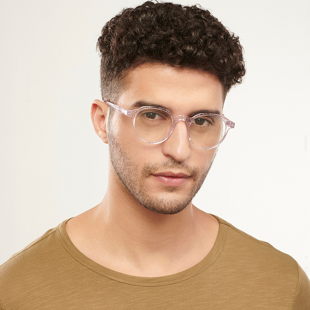 Lenskart BLU Screen Glasses Blue Block Zero Power Screen Glasses: Pink Transparent Full Rim Geometric Lenskart Blu LB E14060-C13 left side