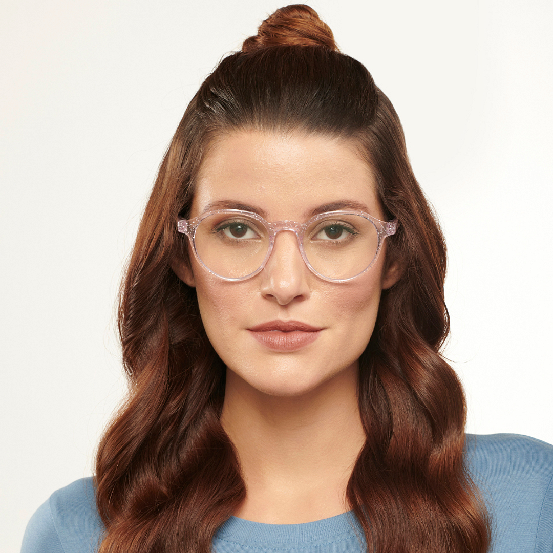 Lenskart BLU Screen Glasses Blue Block Zero Power Screen Glasses: Pink Transparent Full Rim Geometric Lenskart Blu LB E14060-C13 left side