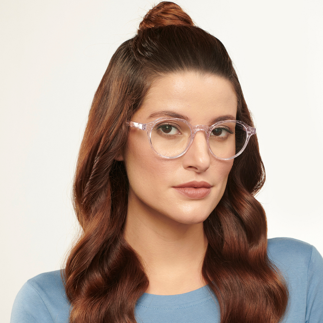 Lenskart BLU Screen Glasses Blue Block Zero Power Screen Glasses: Pink Transparent Full Rim Geometric Lenskart Blu LB E14060-C13 right side