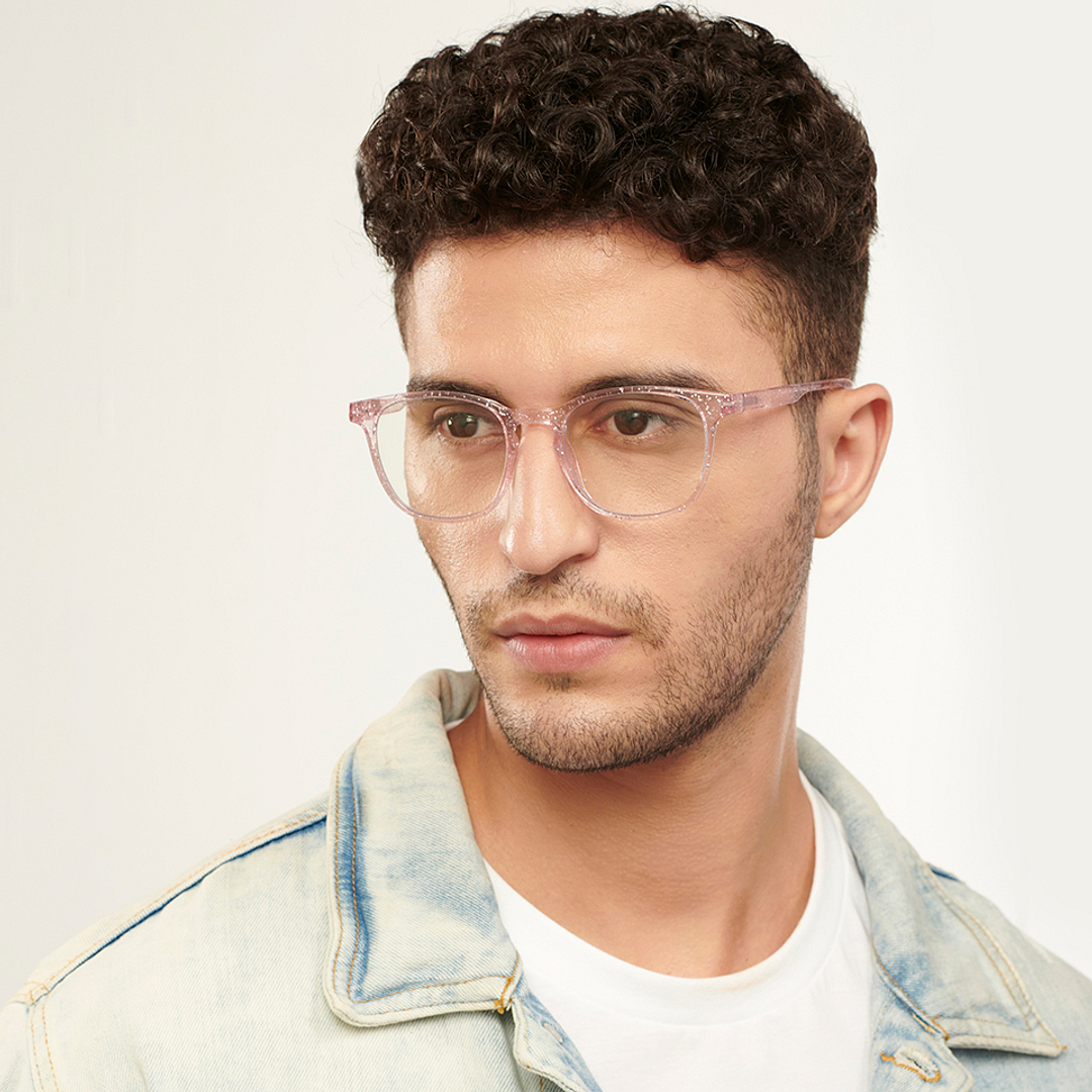 Lenskart BLU Screen Glasses Blue Block Zero Power Screen Glasses: Pink Transparent Pink Full Rim Square Lenskart Blu Glasses LB E14058-C10 right side