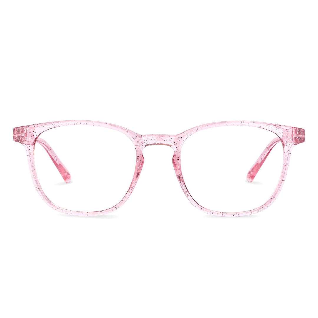 Lenskart BLU Screen Glasses Blue Block Zero Power Screen Glasses: Pink Transparent Pink Full Rim Square Lenskart Blu Glasses LB E14058-C10 left side