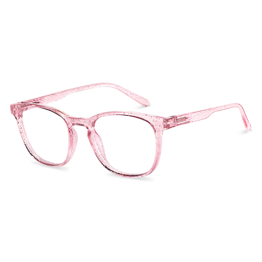 Lenskart BLU Screen Glasses Blue Block Zero Power Screen Glasses: Pink Transparent Pink Full Rim Square Lenskart Blu Glasses LB E14058-C10 left side