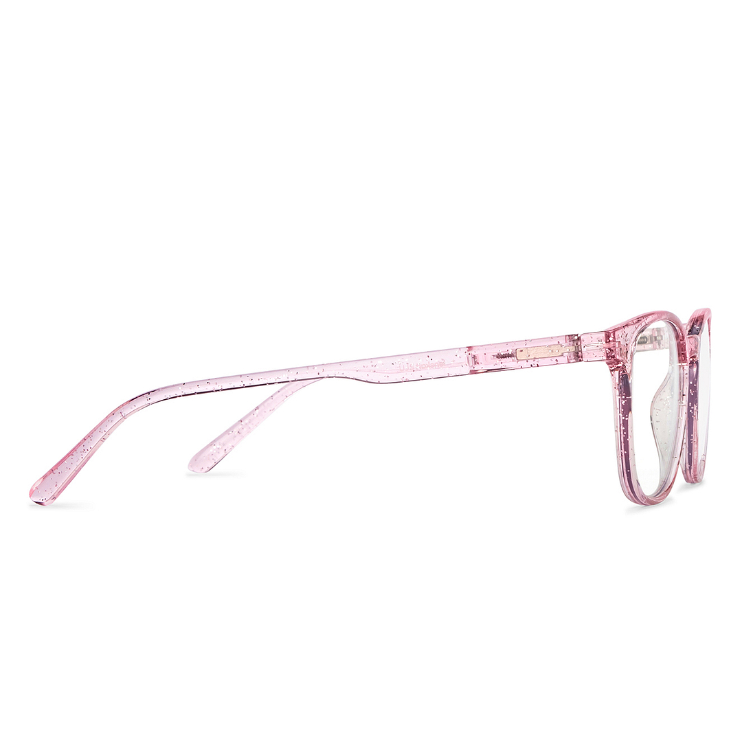 Lenskart BLU Screen Glasses Blue Block Zero Power Screen Glasses: Pink Transparent Pink Full Rim Square Lenskart Blu Glasses LB E14058-C10 left side