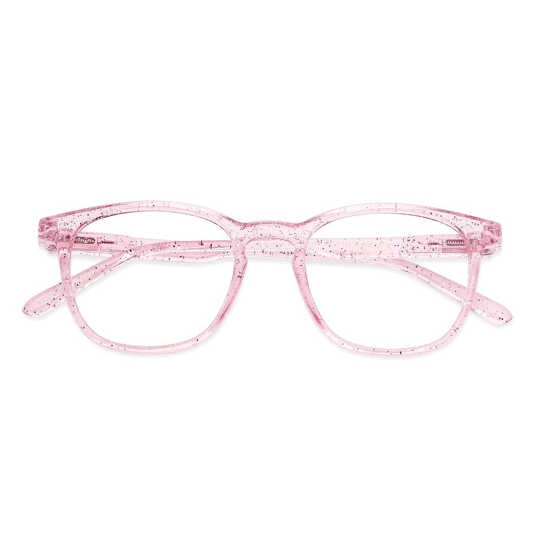 Lenskart BLU Screen Glasses Blue Block Zero Power Screen Glasses: Pink Transparent Pink Full Rim Square Lenskart Blu Glasses LB E14058-C10 left side