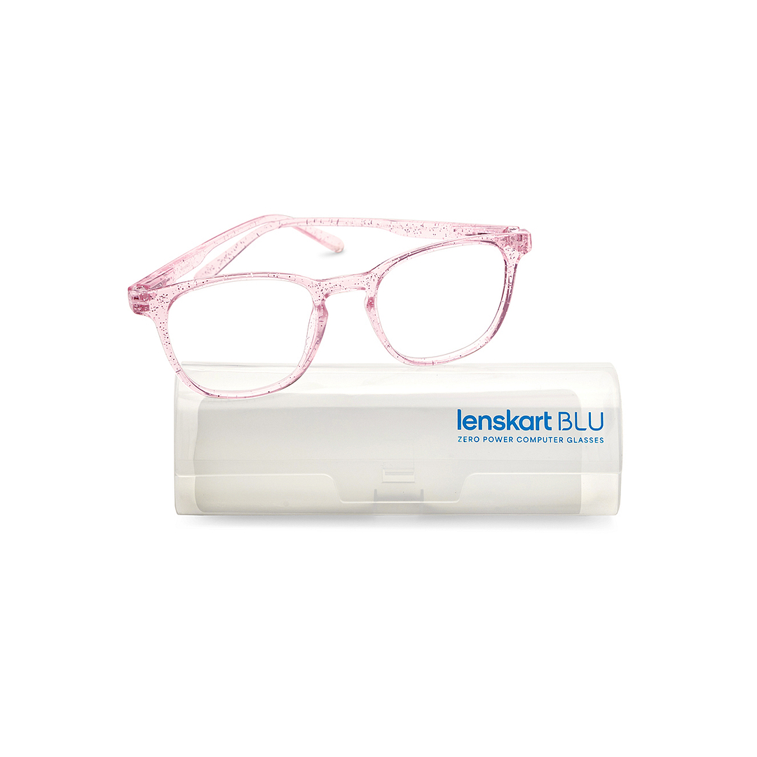 Lenskart BLU Screen Glasses Blue Block Zero Power Screen Glasses: Pink Transparent Pink Full Rim Square Lenskart Blu Glasses LB E14058-C10 right side