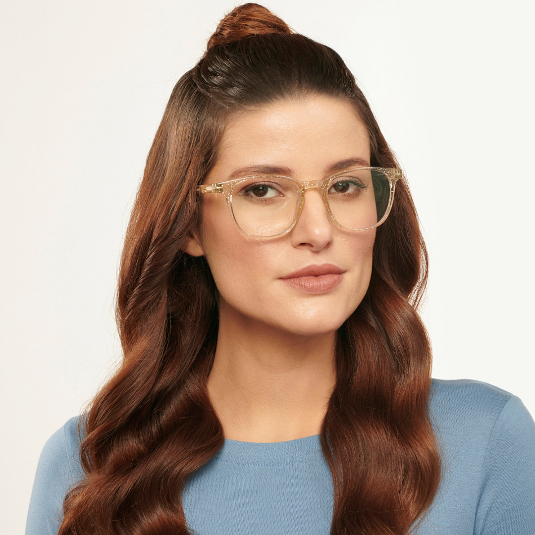 Lenskart BLU Screen Glasses Blue Block Zero Power Screen Glasses: Yellow Transparent Full Rim Square Lenskart Blu LB E14058-C11 left side