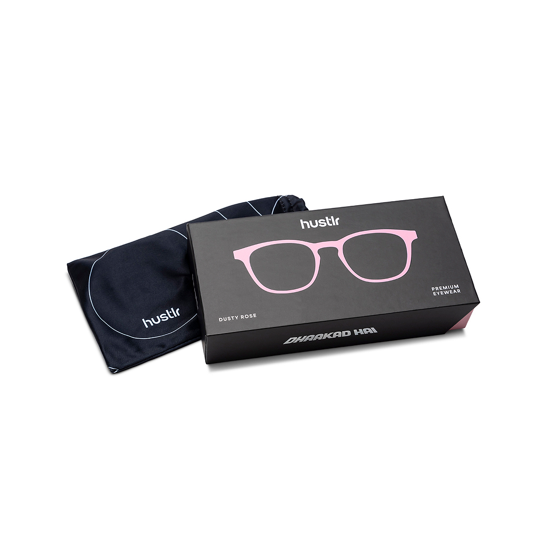 Lenskart Hustlr Screen Glasses Blue Block Zero Power Screen Glasses : Dusty Rose Full Rim Square Lenskart HUSTLR LB E14058-XW C3 right side