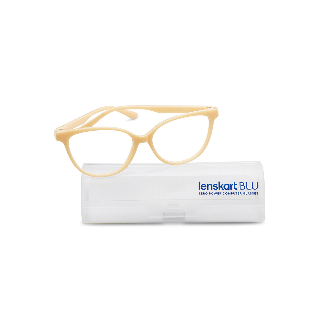 Lenskart BLU Screen Glasses Blue Block Zero Power Screen Glasses : Cream White Full Rim Cat Eye Lenskart BLU LB E14452-C5 right side