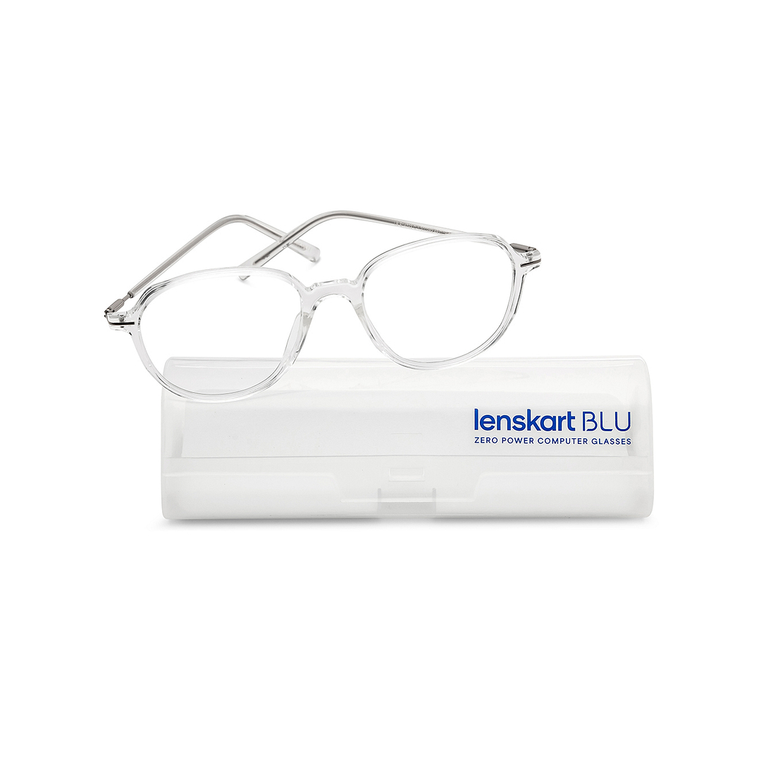 Lenskart BLU Screen Glasses Blue Block Zero Power Screen Glasses : Transparent Silver Full Rim Round Lenskart BLU LB E14792-C1 right side