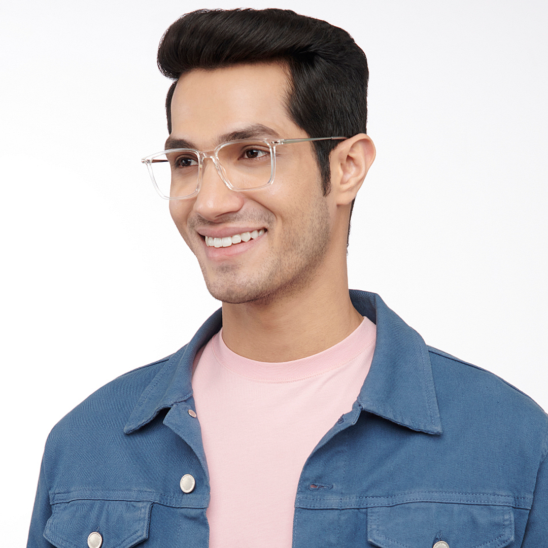 Lenskart BLU Screen Glasses Blue Block Zero Power Screen Glasses : Transparent Silver Full Rim Square Lenskart BLU LB E14785-C2 right side