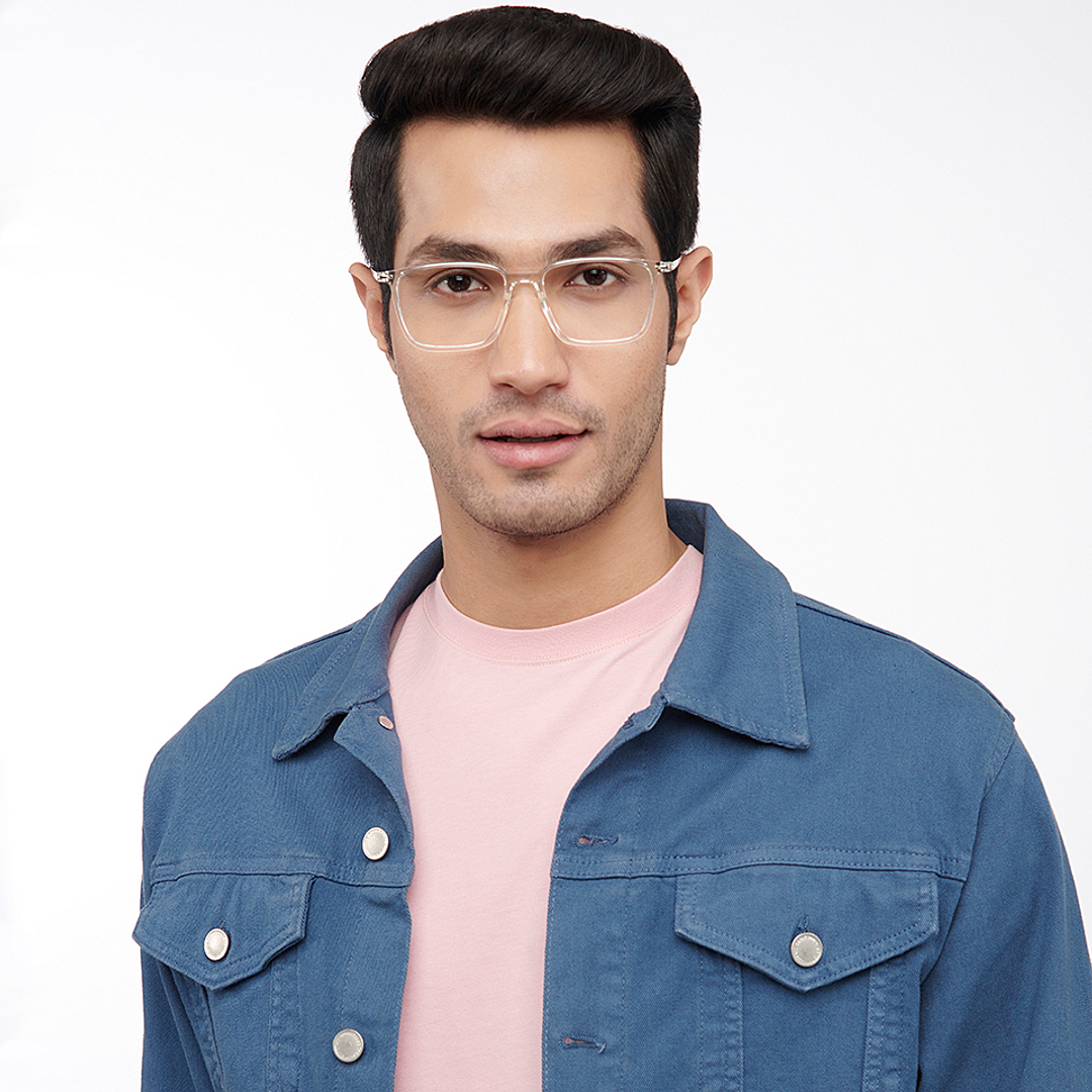 Lenskart BLU Screen Glasses Blue Block Zero Power Screen Glasses : Transparent Silver Full Rim Square Lenskart BLU LB E14785-C2 left side