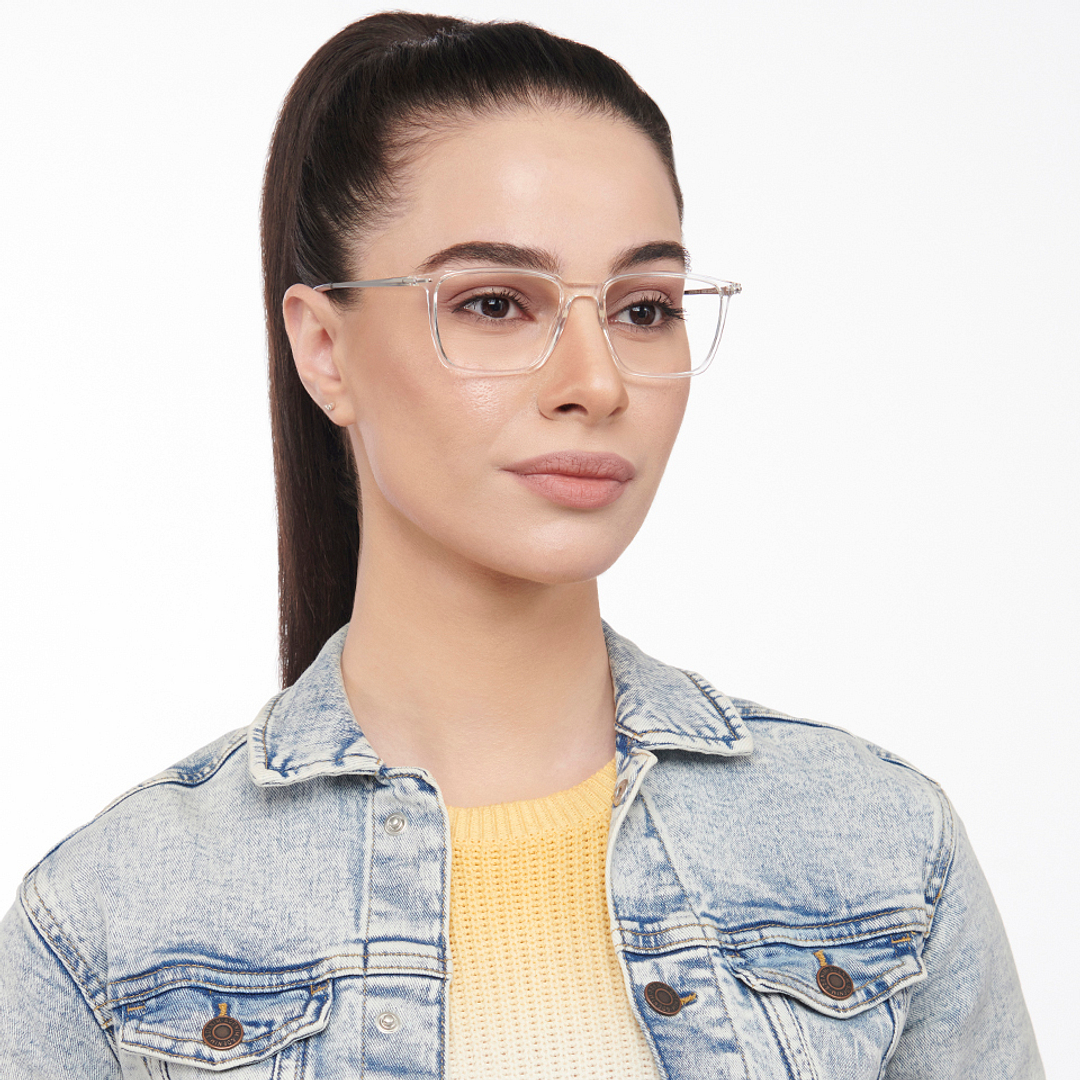 Lenskart BLU Screen Glasses Blue Block Zero Power Screen Glasses : Transparent Silver Full Rim Square Lenskart BLU LB E14785-C2 left side