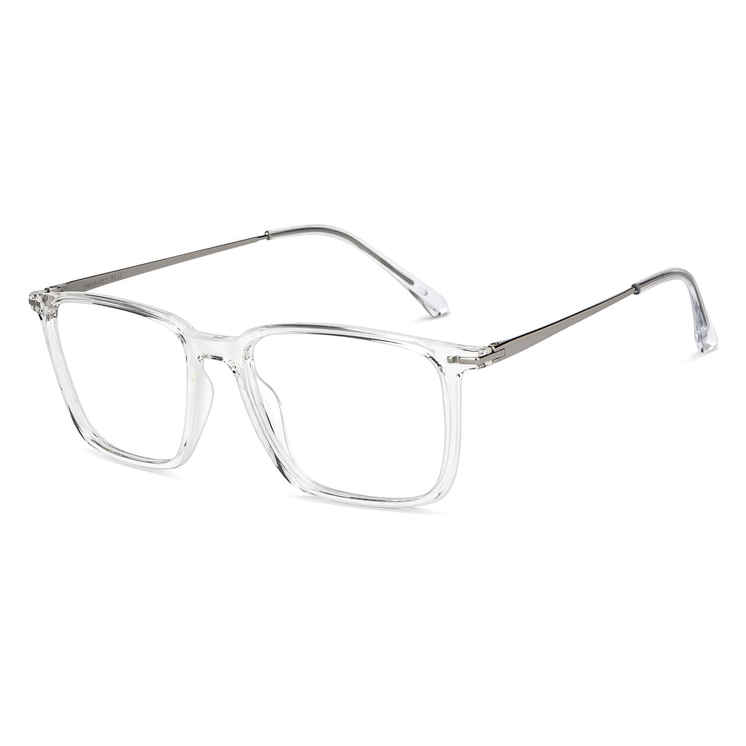 Lenskart BLU Screen Glasses Blue Block Zero Power Screen Glasses : Transparent Silver Full Rim Square Lenskart BLU LB E14785-C2 left side