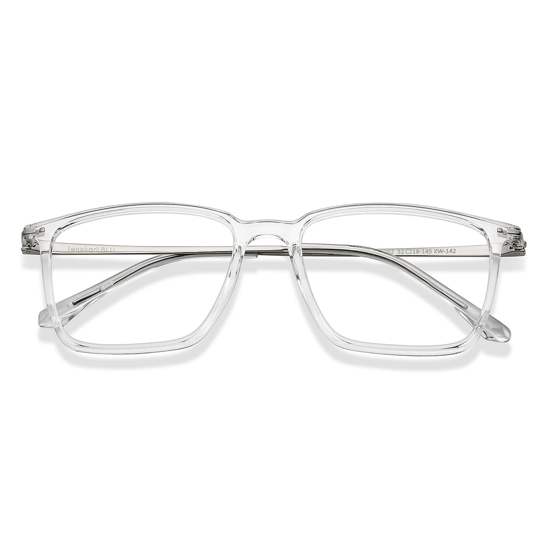 Lenskart BLU Screen Glasses Blue Block Zero Power Screen Glasses : Transparent Silver Full Rim Square Lenskart BLU LB E14785-C2 left side
